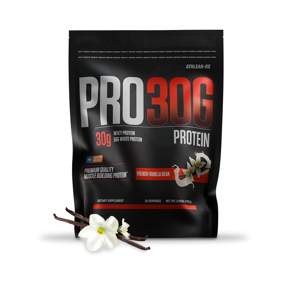 ATHLEAN-RX PRO-30G whey protein isolate bottle supports post-workout recovery.