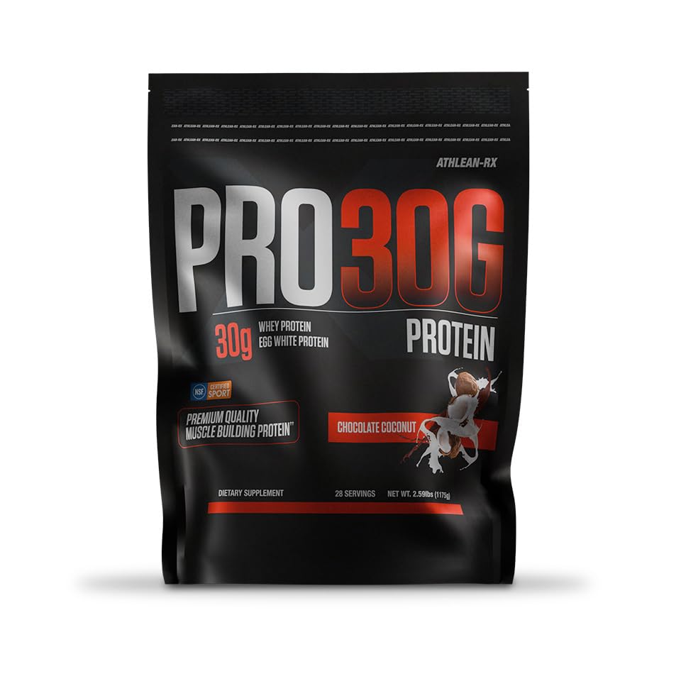 ATHLEAN-RX PRO-30G powder shown in shaker for quick, creamy post-workout shakes.