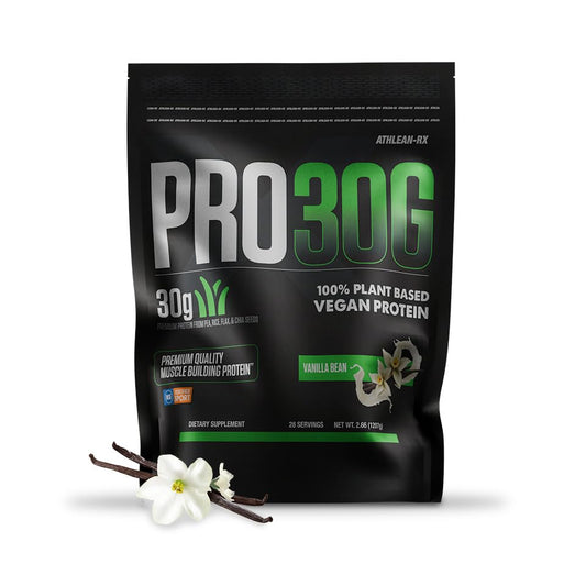 ATHLEAN-X PRO 30G vegan protein powder tub front for high-protein plant-based nutrition.