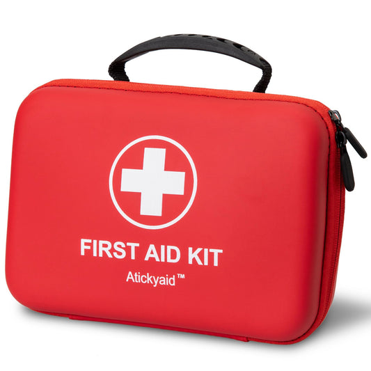 Atickyaid 340-piece first aid kit, compact and ready for home or car use.