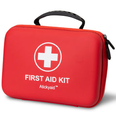 Atickyaid 340-piece first aid kit, compact and ready for home or car use.