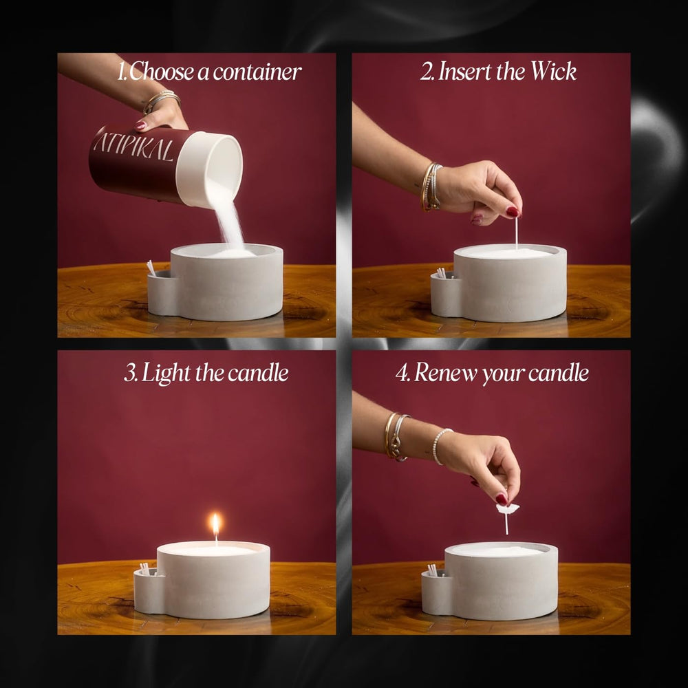 ATIPIKAL refillable candle container supports sustainable reuse.