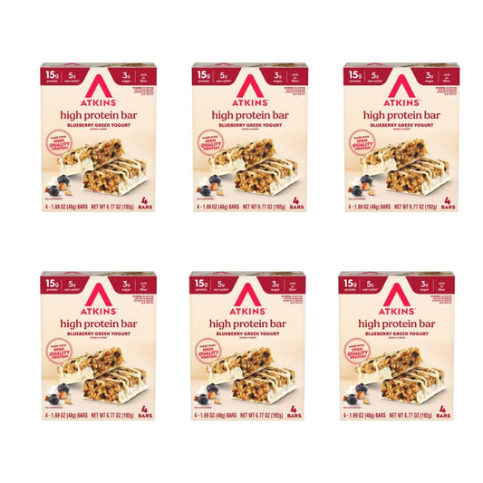 Atkins Blueberry Greek Yogurt Bar close-up showing protein-rich snack for energy