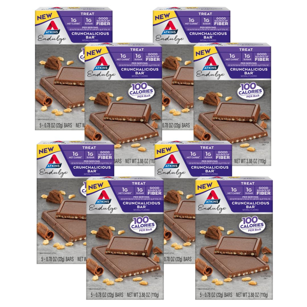 Atkins Endulge Crunchalicious bar, wrapped, convenient keto-friendly snack on the go.