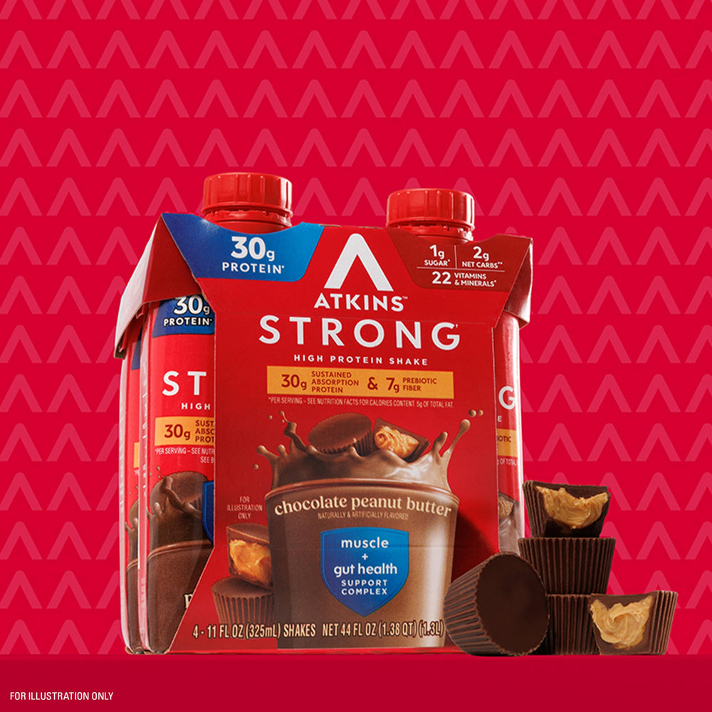 Atkins Strong gluten-free protein shake—clean ingredients for active days.