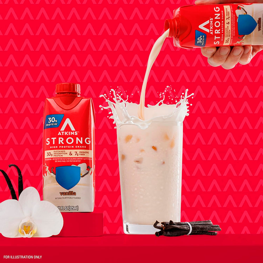 Atkins Strong shake with prebiotic fiber supports gut health and fullness.