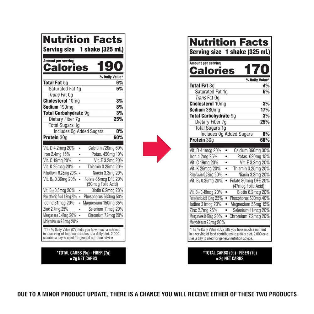 Atkins Strong Milk Chocolate Shake side view shows 30g protein per serving