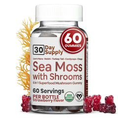 Atlantic Naturals Sea Moss Gummies bottle front with strawberry flavor for daily energy.