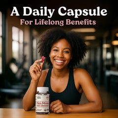 Atlantic Naturals Sea Moss Gummies strawberry flavor close-up with serving suggestion.