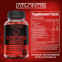 Atlantis Nutrition Testosterone Booster Gummies serving image indicates a simple daily dose.