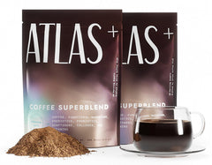 Atlas Coffee Club Atlas+ Superblend bottle and pour for an energizing morning ritual.