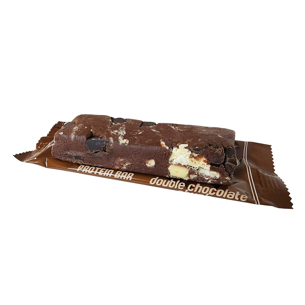 Bar in gym bag illustrates convenient workout snack from AtLast! nutrition line.