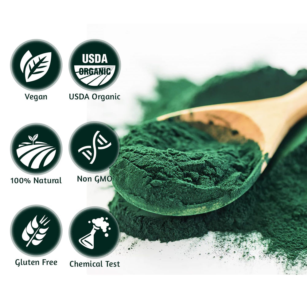 ATNreuro spirulina powder being poured into a glass for smoothies