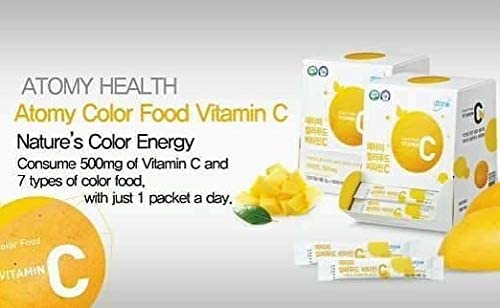 Close-up of ATOMY Colorfood Vitamin C powder texture ideal for smoothies