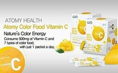 Close-up of ATOMY Colorfood Vitamin C powder texture ideal for smoothies