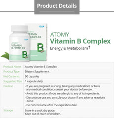 Atomy Vitamin B Complex ingredients blend image emphasizes organic fruit and vegetable sources.