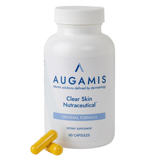 Augamis hormonal acne bottle shows a DIM-free formula for targeted skin support