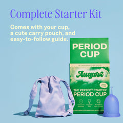 August Period Cup in cotton-sateen pouch for travel and storage