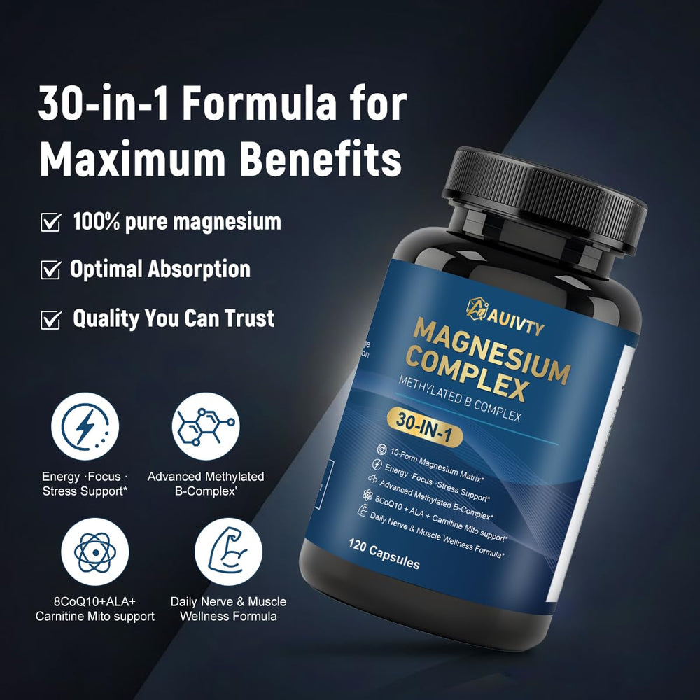 Auivty magnesium capsules closeup showing compact soft gels
