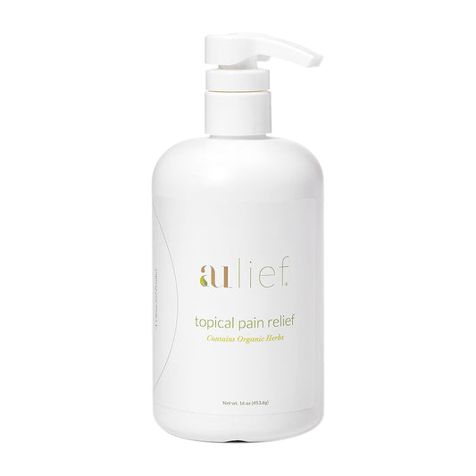 Aulief Gold bottle with pump for easy, mess-free application.