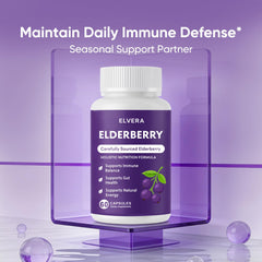 Aultink Elvera elderberry softcaps label highlights digestive comfort benefits.