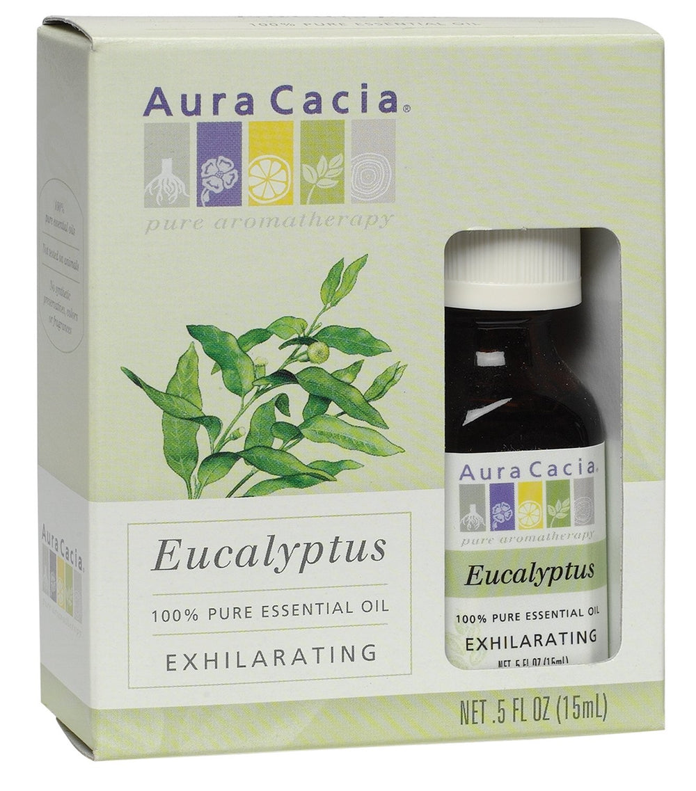 Aura Cacia eucalyptus oil bottle 24-pack, ready for aromatherapy and diffusion.