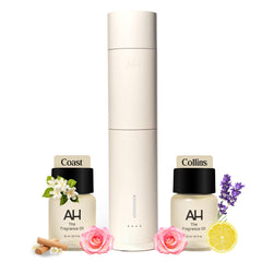 Aura House smart diffuser front view with sleek aluminum body for modern interiors.
