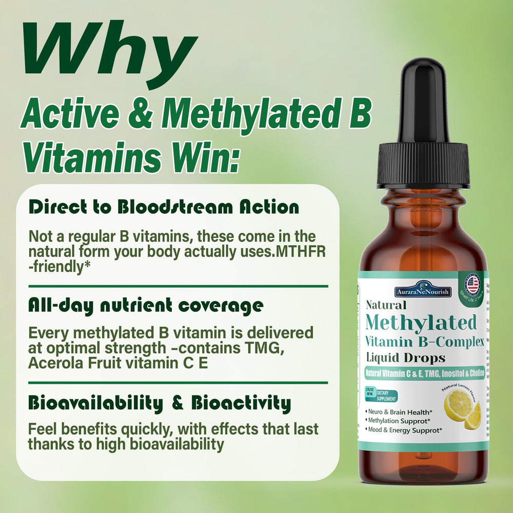 AuraraNeNourish ingredient list close-up showing methylfolate and B vitamins.