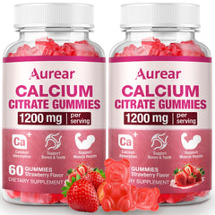 Aurear Calcium Citrate Gummies strawberry bottle offers convenient daily calcium support.