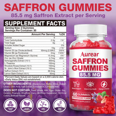 Aurear Saffron Gummies bear shaped gummies with strawberry flavor for easy daily use