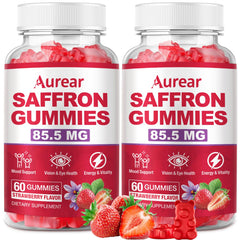 Aurear Saffron Gummies bottle front for daily mood and sleep support