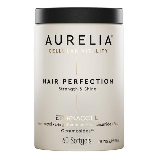 AURELIA Hair Perfection bottle close-up signaling a premium vitality formula.