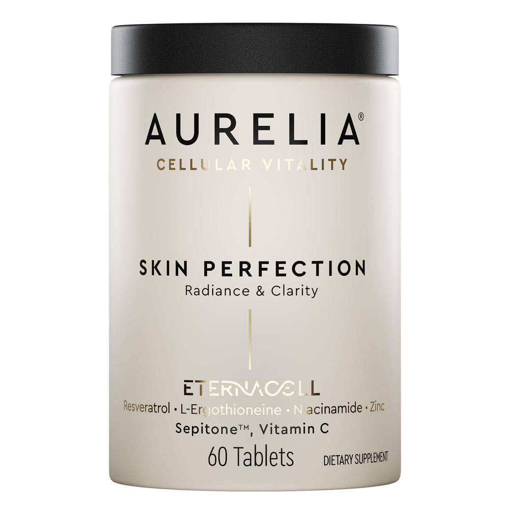 AURELIA Skin Perfection bottle pour demonstrates easy daily dosing for radiant skin.