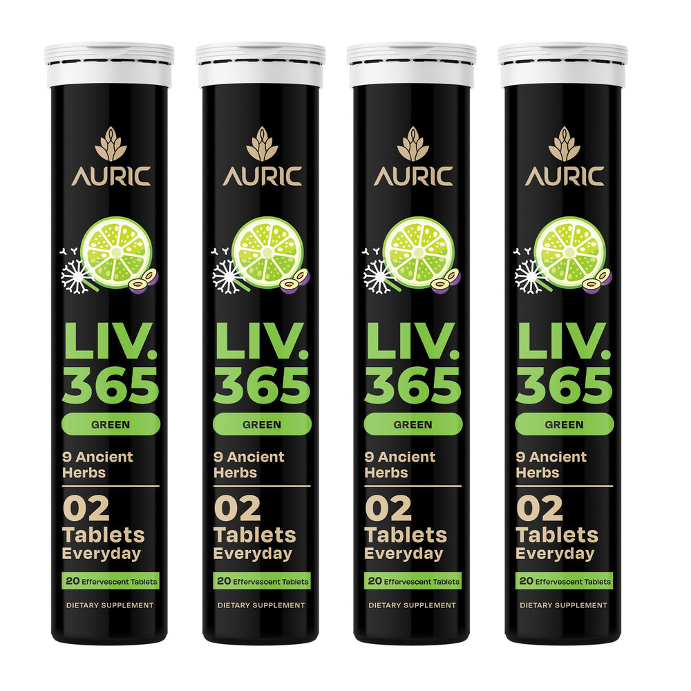 Auric Liv365 lemon-flavor bottle front view supports daily liver wellness.