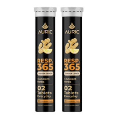 Auric Resp 365 bottle front view highlighting natural lung support blend.