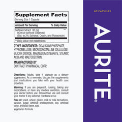 Aurite saffron capsules close-up highlighting convenient daily wellness support.