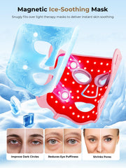 Aurphany LED therapy mask worn, close up view for soothing light therapy.