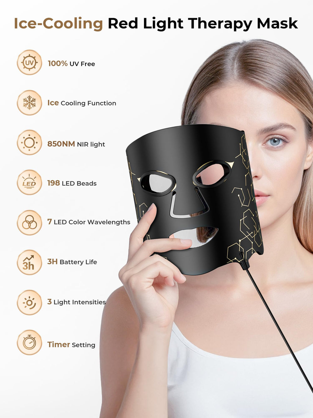 Aurphany LED mask side view showing infrared and blue light capabilities for complexion care