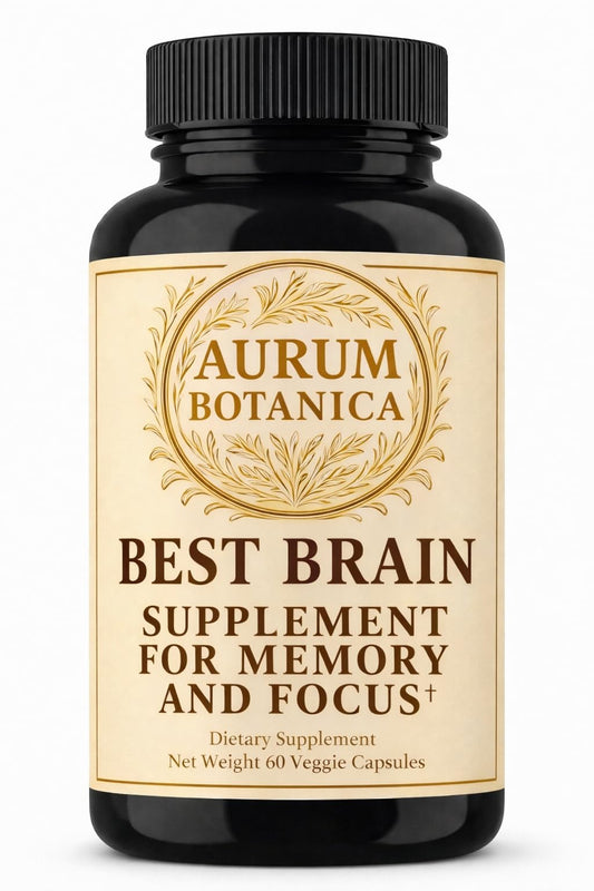 AURUM BOTANICA best brain supplement bottle promotes daily focus and clarity.