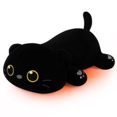 Auspicious Beginning 1.8lb black cat plush heating pad front view, cozy warmth ready.