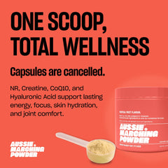 Aussie Marching Powder tropical flavor dissolving smoothly in liquid for quick mixing.