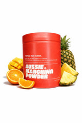 Aussie Marching Powder tropical flavor tub open for daily longevity support.