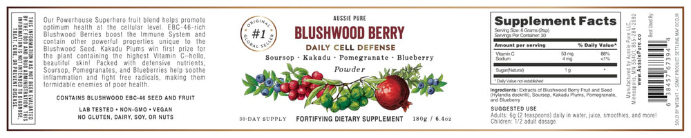 Aussie Pure Blushwood Berry scoop shows convenient daily serving for nutrition.