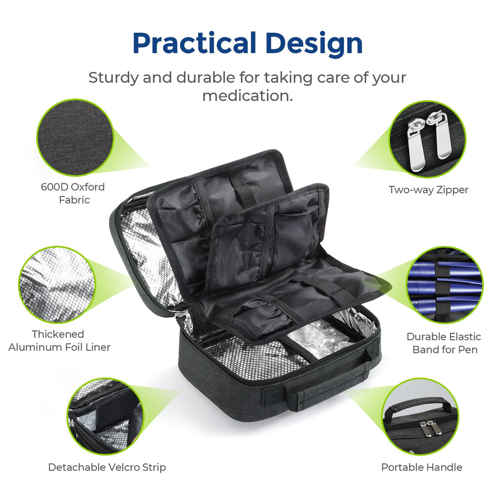 AUVON cooler holds up to 8 insulin pens and essentials.