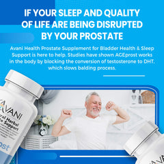 Avani Health Gluten-free Prostate Support bottle emphasizing dietary-friendly option.