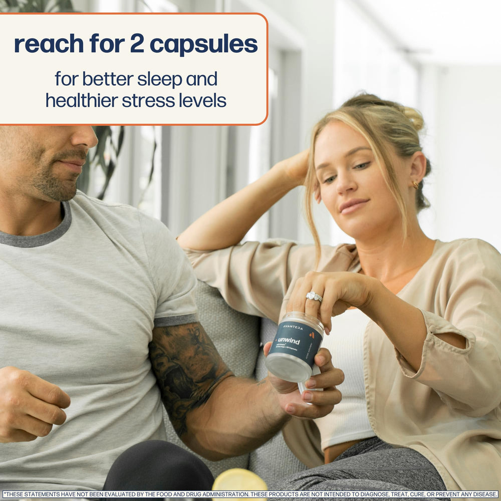 Avantera Unwind capsules arranged for simple nightly routine