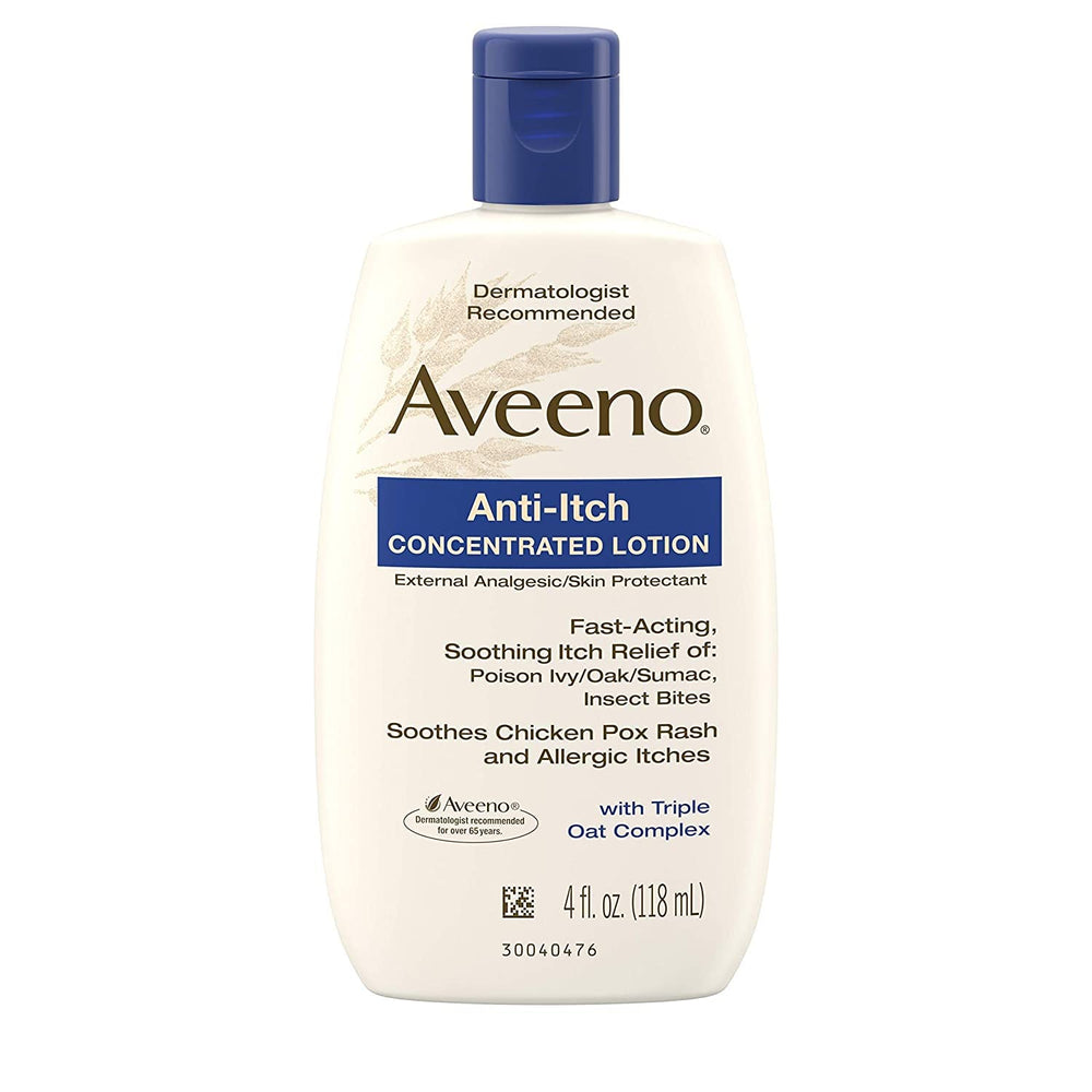 Aveeno anti-itch lotion bottle pour with Calamine and Triple Oat Complex for soothing relief