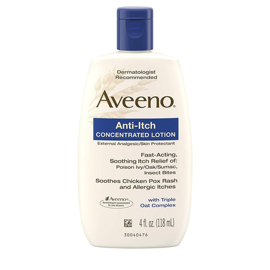 Aveeno anti-itch lotion bottle pour with Calamine and Triple Oat Complex for soothing relief