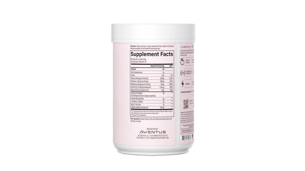 Aventus Booty Pump shake prepared in a glass for training session.