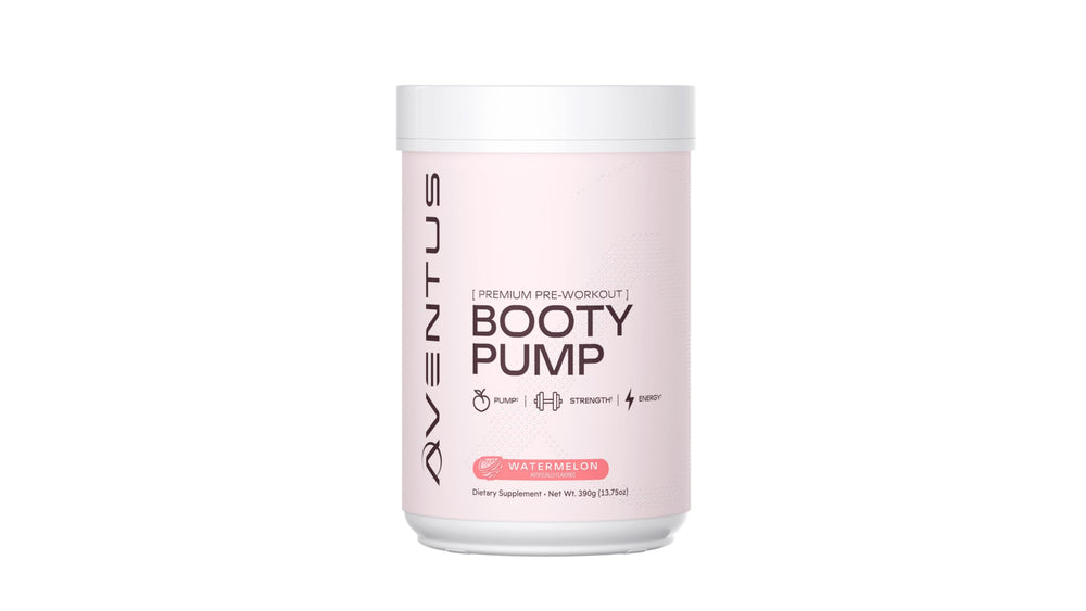 Aventus Booty Pump watermelon powder in the tub ready for pre-workout energy.